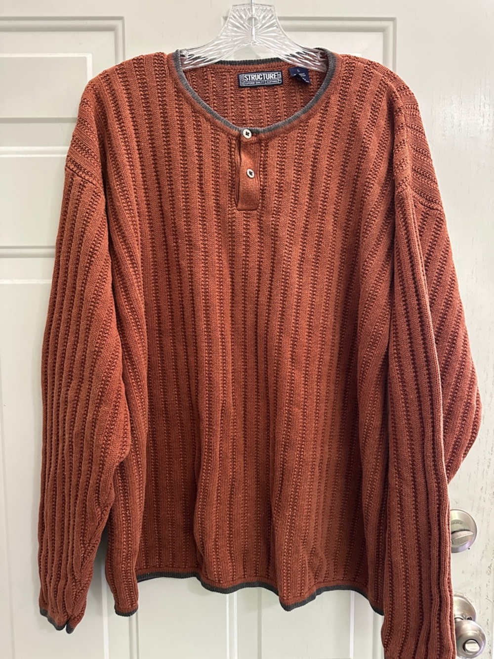Structure Men's Rust Crewneck Henley Sweater
